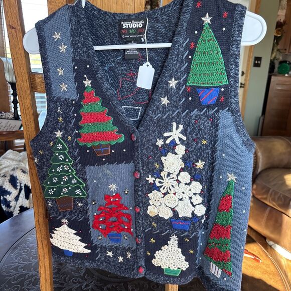 VINTAGE CHRISTMAS SWEATER CUTE UGLY Y2K COTTAGECORE HOLIDAY SANTA - Picture 1 of 5